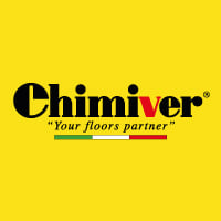 image of black and red chimver logo on a mustard yellow background